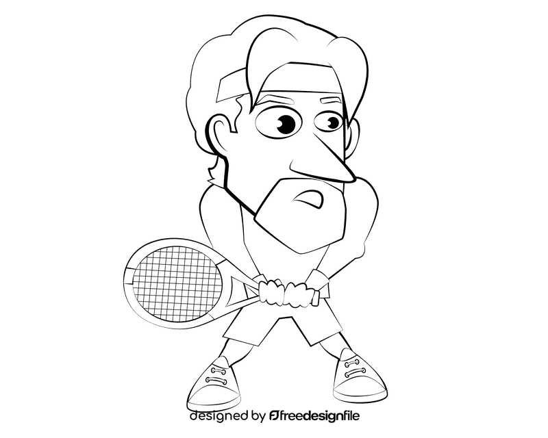 Funny Tennis Player black and white clipart