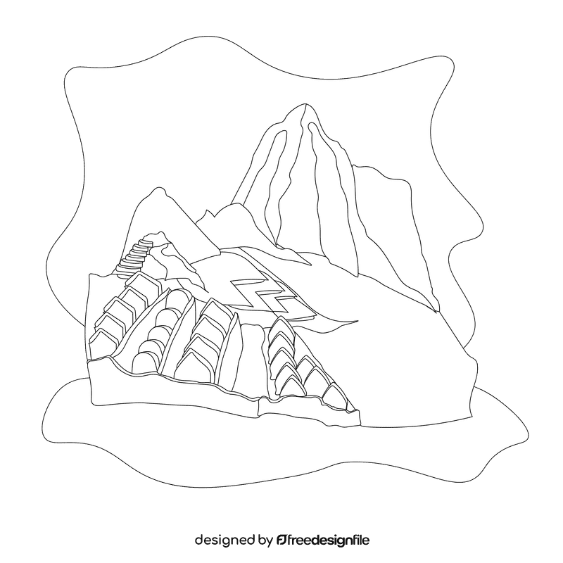 Machu picchu black and white clipart