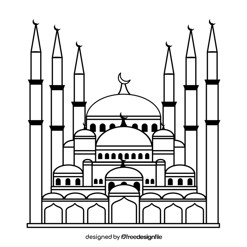 Blue mosque black and white clipart