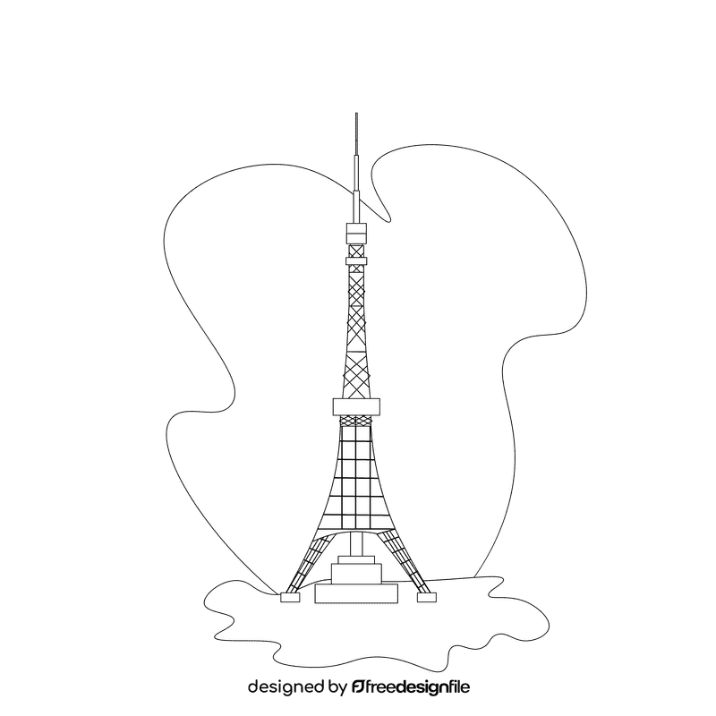 Tokyo tower black and white clipart