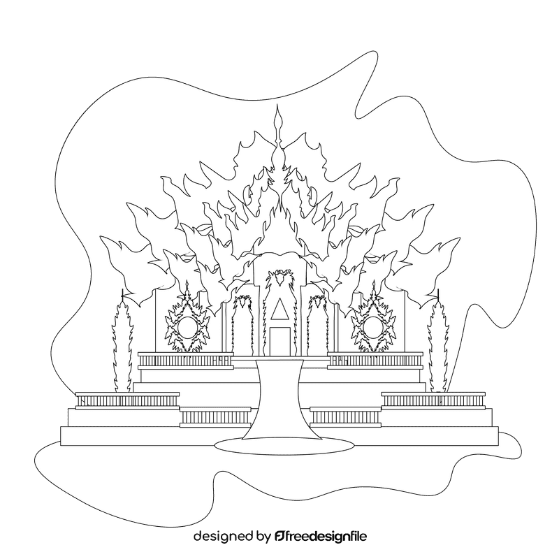 White temple black and white clipart