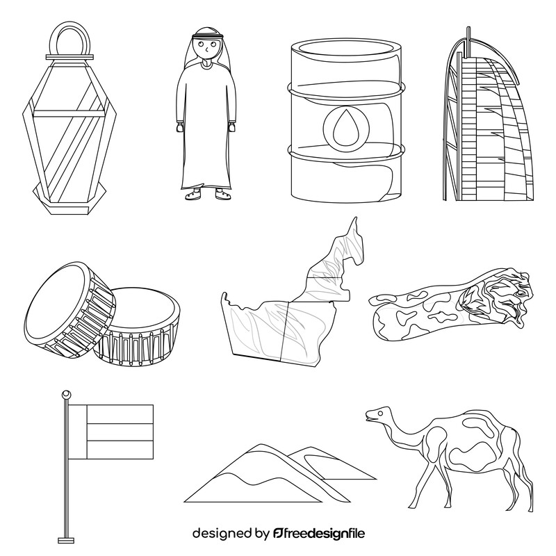 United arab emirates traditional symbols black and white vector