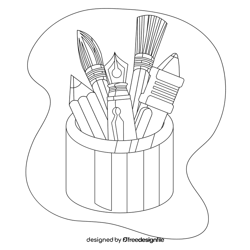 Pencil holder black and white clipart