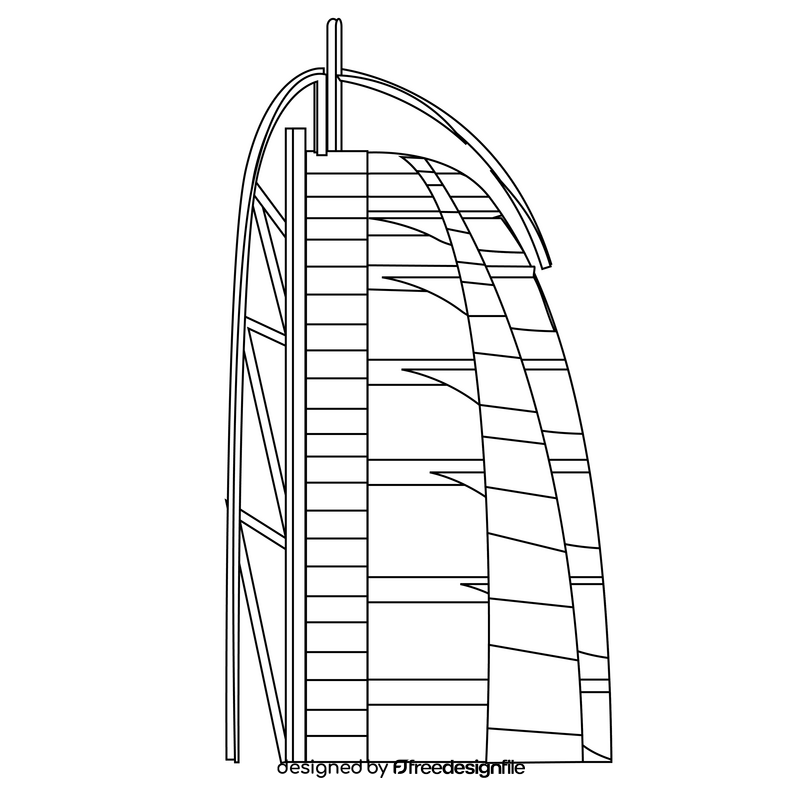 Burj al Arab hotel black and white clipart