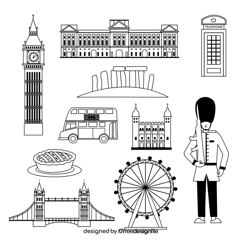 United kingdom traditional symbols black and white vector