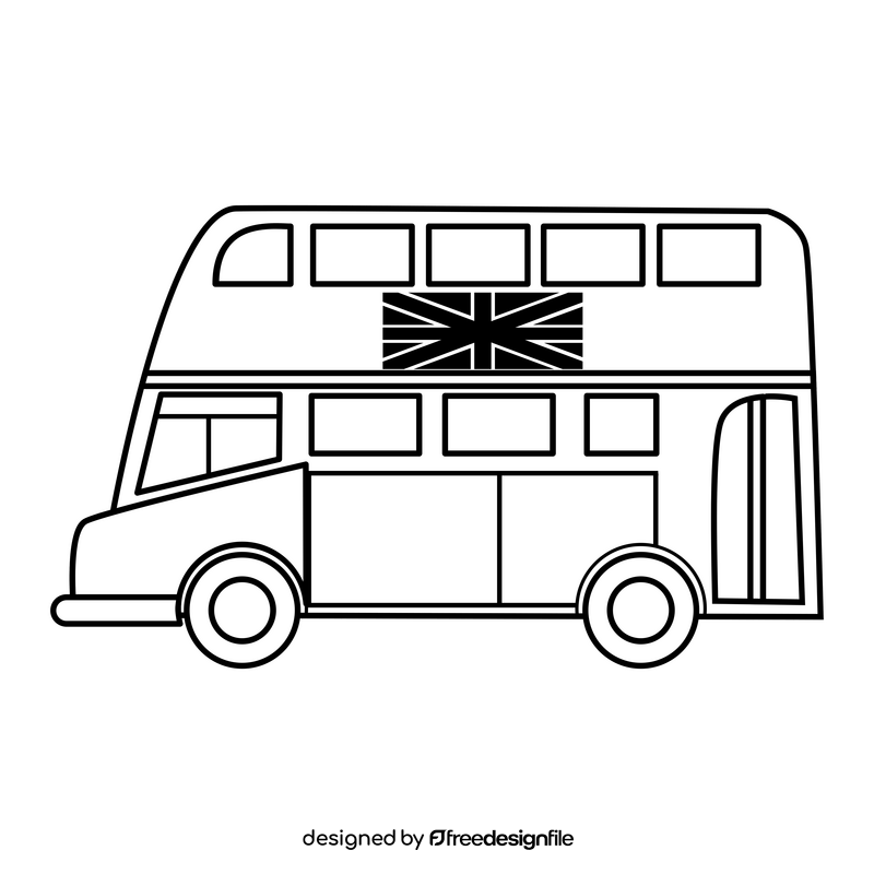 Double decker bus black and white clipart