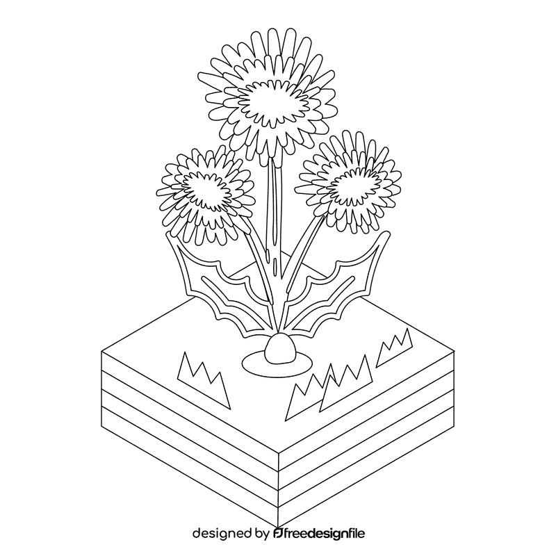 Dandelion flower black and white clipart