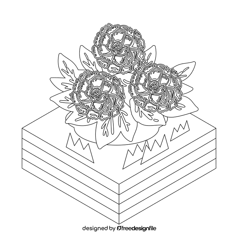 Peony flower black and white clipart