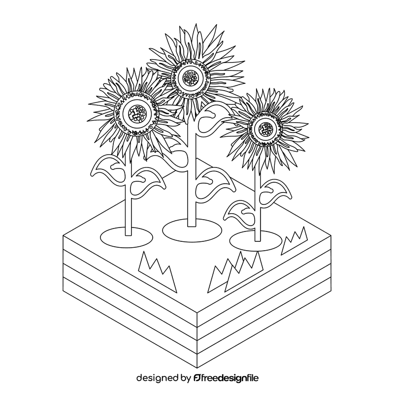 Sunflower flower black and white clipart