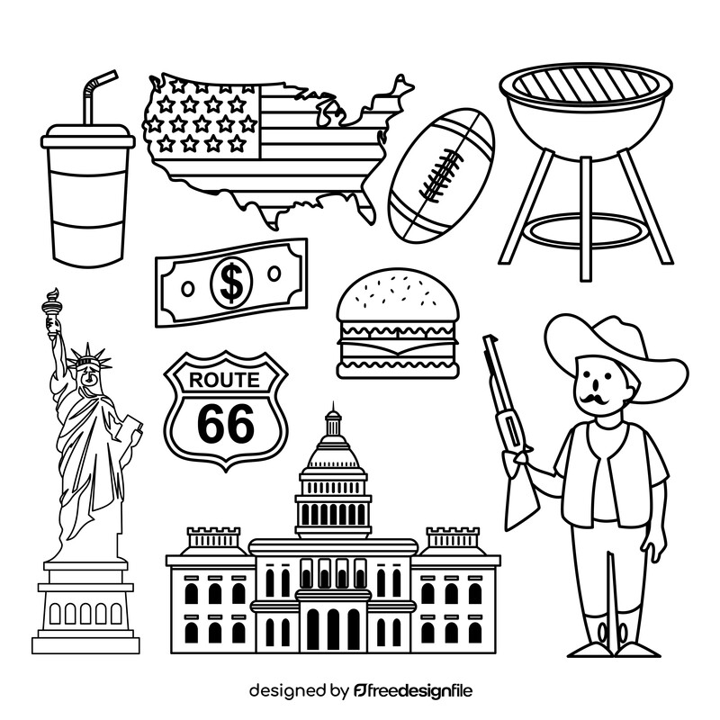 United States America traditional symbols black and white vector