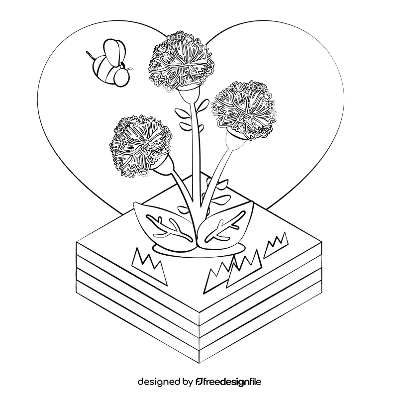 Carnation flower black and white clipart