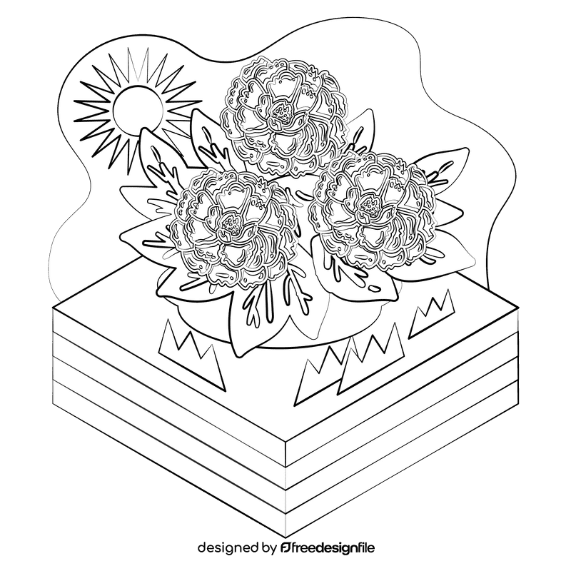 Peony flower black and white clipart