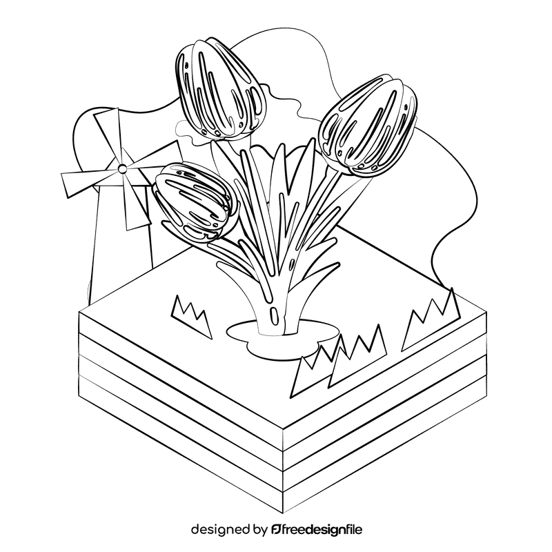 Tulips flower black and white clipart