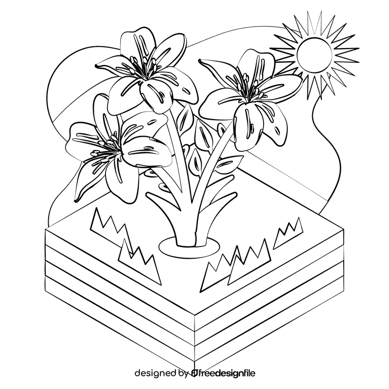 White lily flower black and white clipart