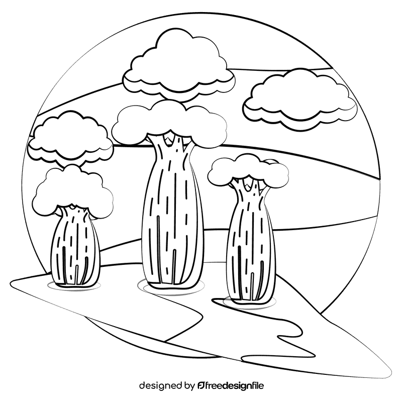 African plains black and white clipart