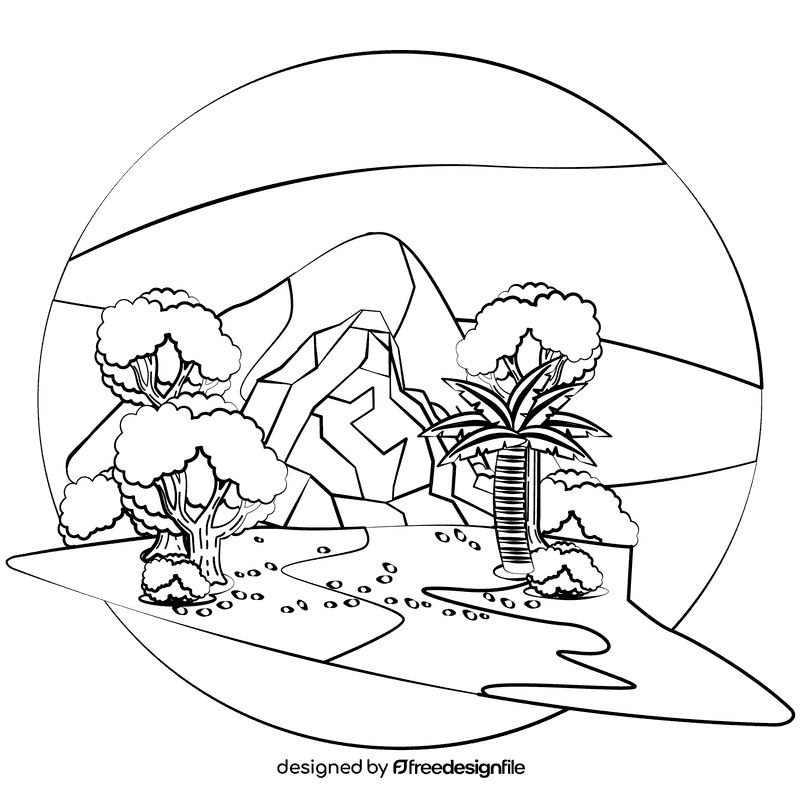 Cave in hill black and white clipart