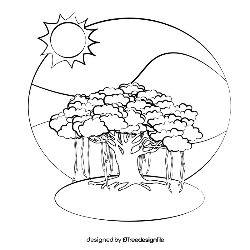 Banyan tree black and white clipart free download