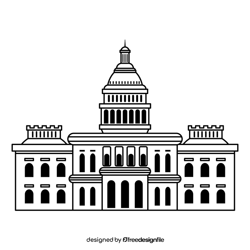 United States Capitol black and white clipart