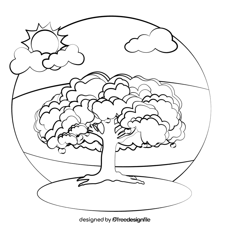 Fruit tree black and white clipart