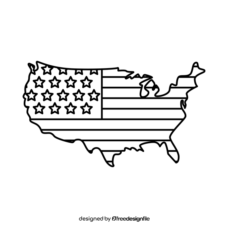 USA flag map black and white clipart