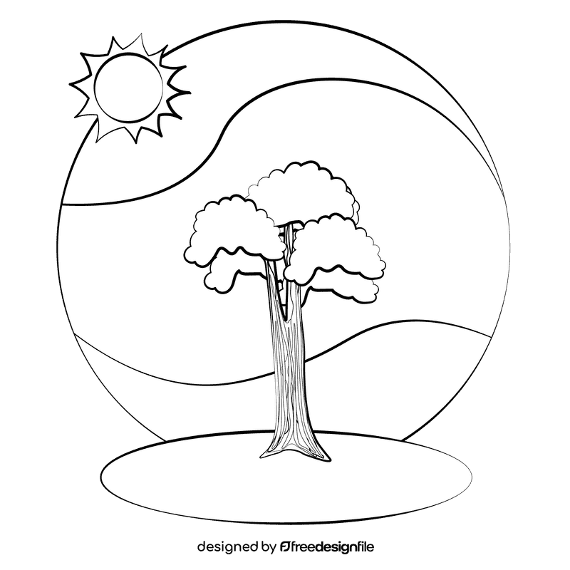 Rainbow tree black and white clipart