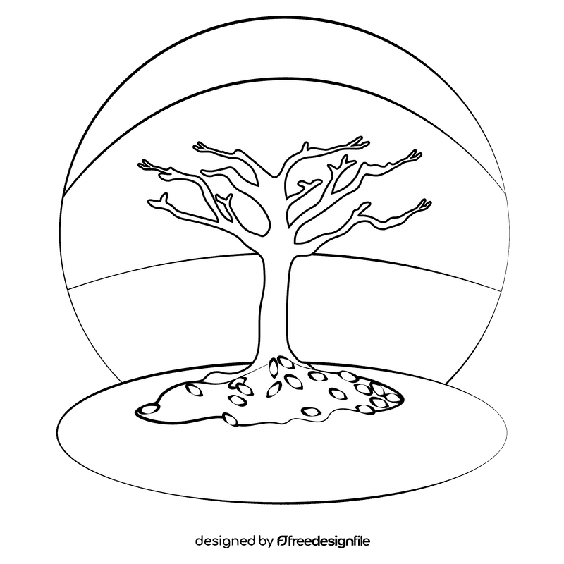 Tree with brown leaves, autumn tree black and white clipart