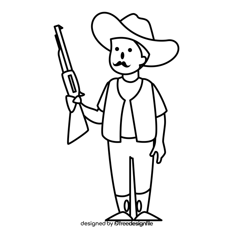 Cowboy cartoon black and white clipart