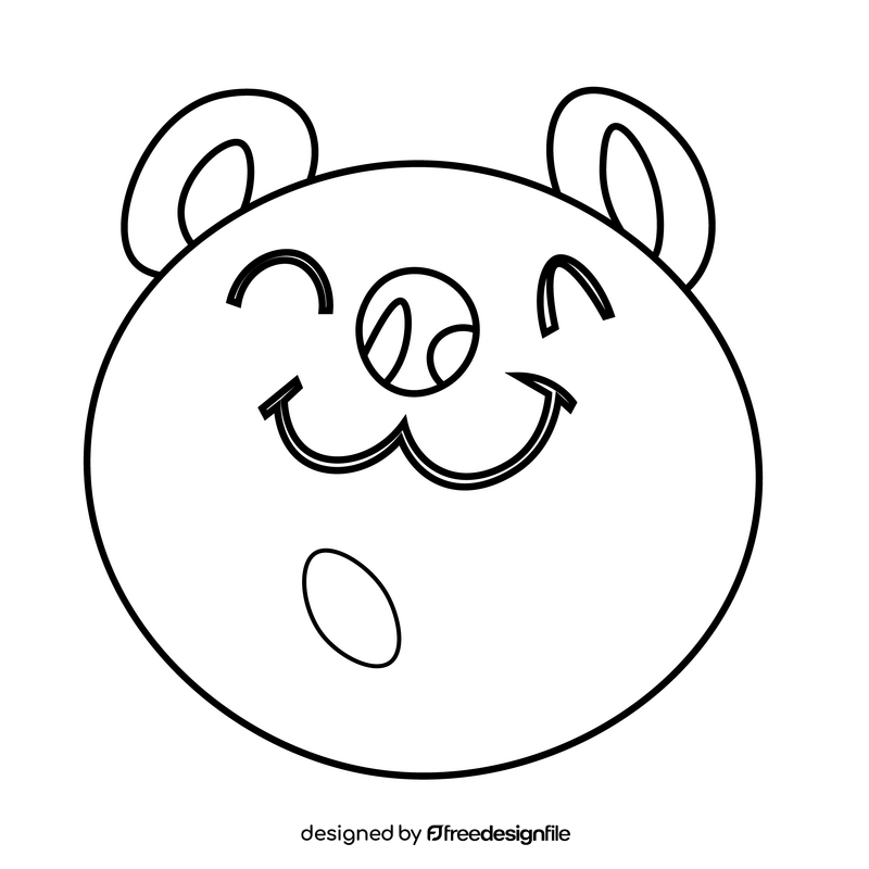 Cute happy bear face black and white clipart