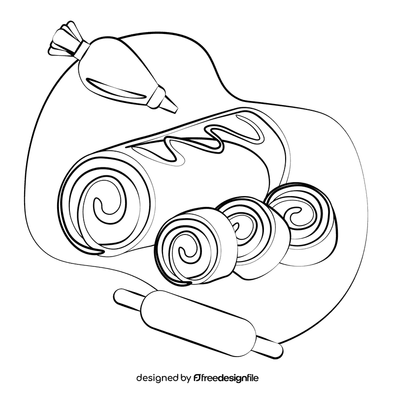 Chocolate swiss roll black and white clipart