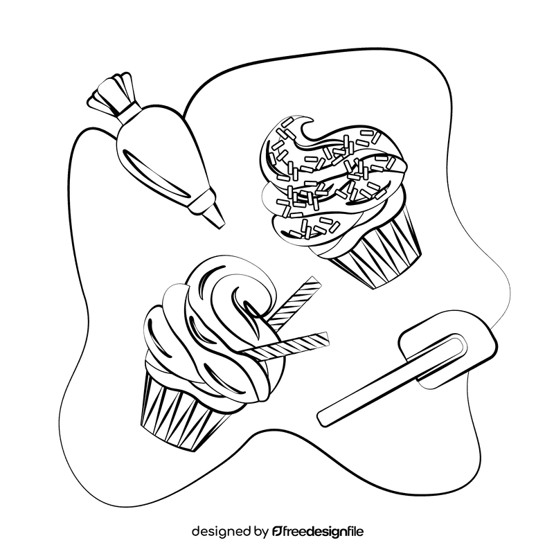 Cupcake black and white clipart