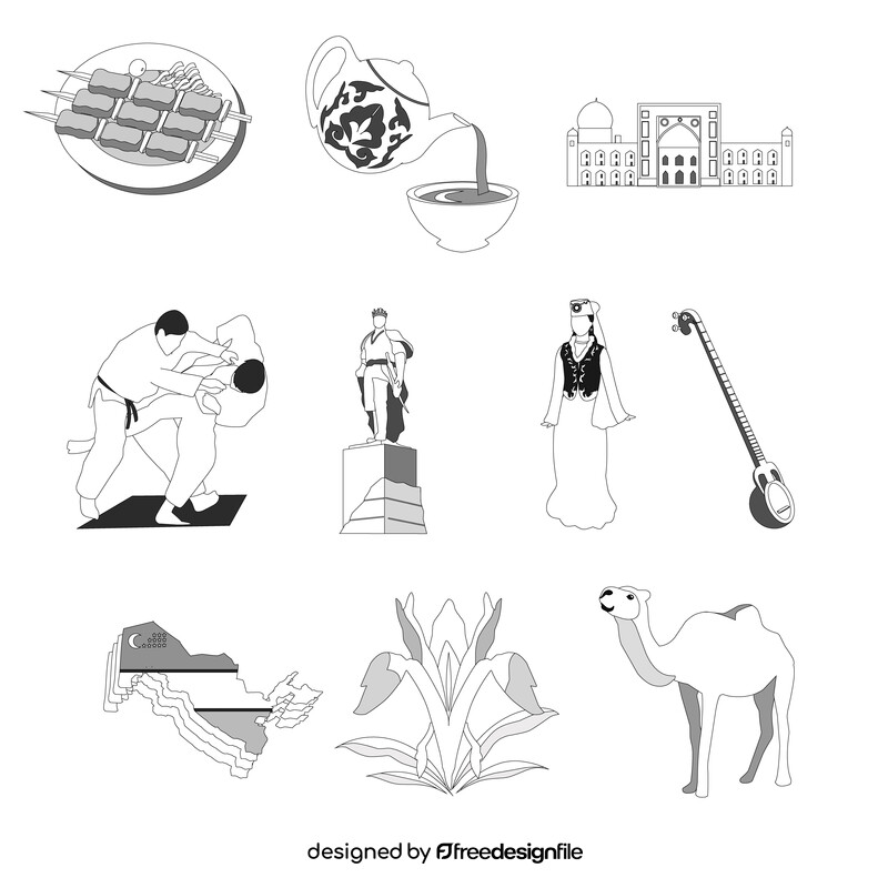 Uzbekistan traditional symbols black and white vector