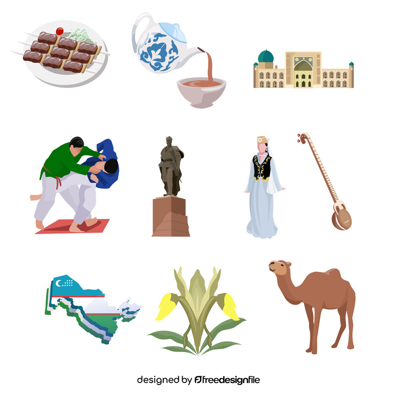 Uzbekistan traditional symbols vector