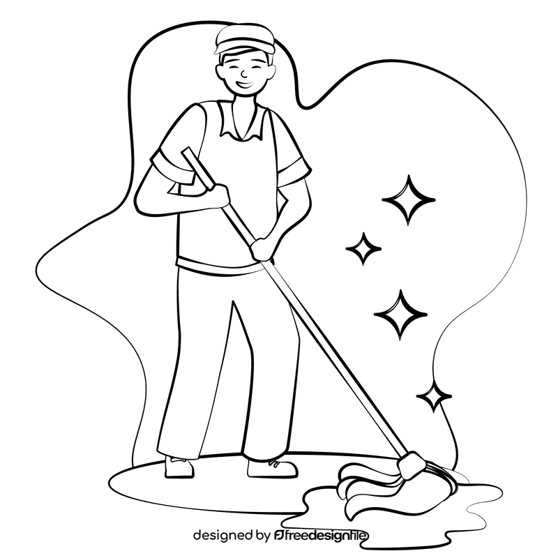 Janitor black and white clipart