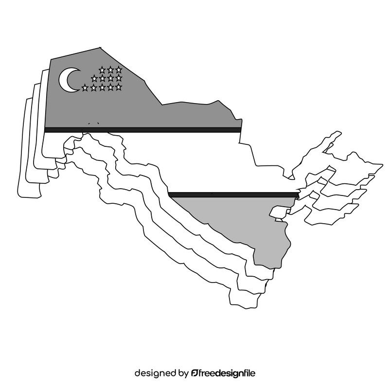 Uzbekistan flag map black and white clipart