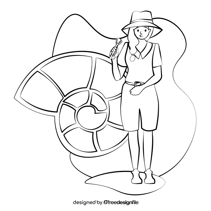 Paleontologist black and white clipart