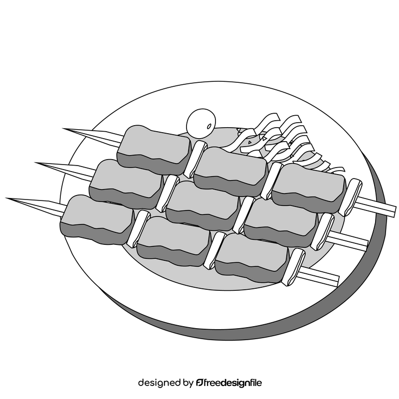 Shashlik kebab black and white clipart