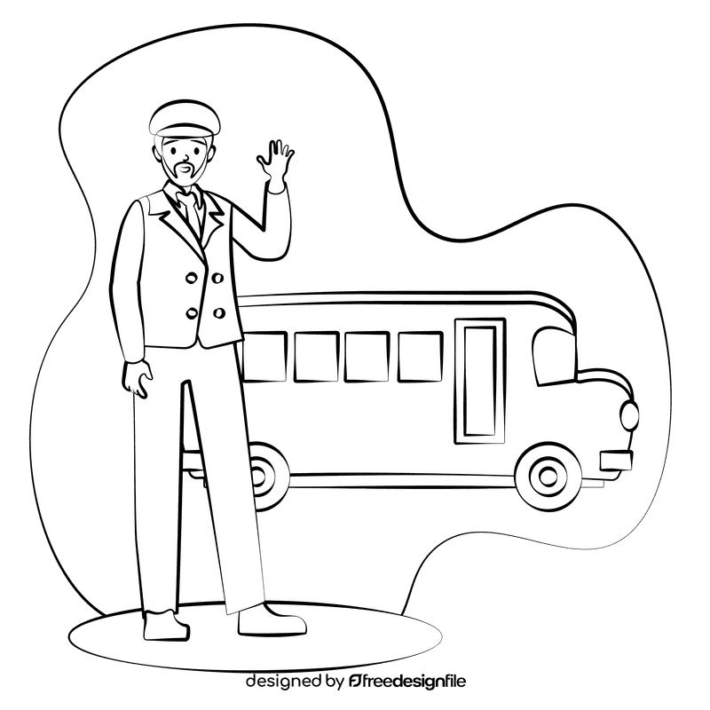 Bus driver black and white clipart