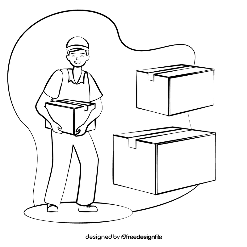 Delivery man black and white clipart