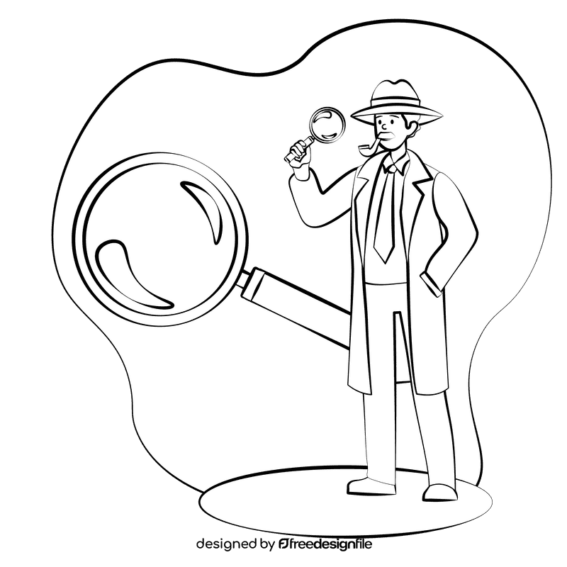 Detective black and white clipart