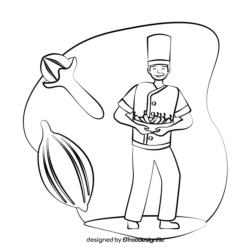 Indian chef black and white clipart