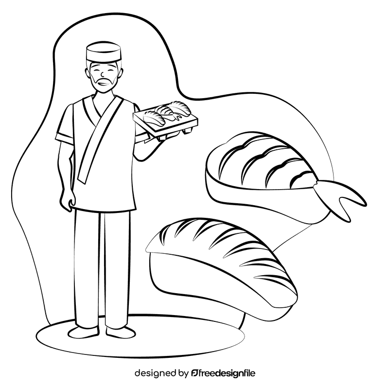 Japanese chef black and white clipart