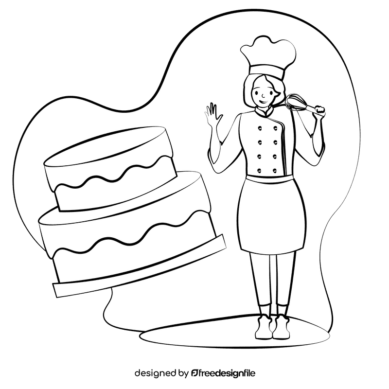 Pastry chef black and white clipart