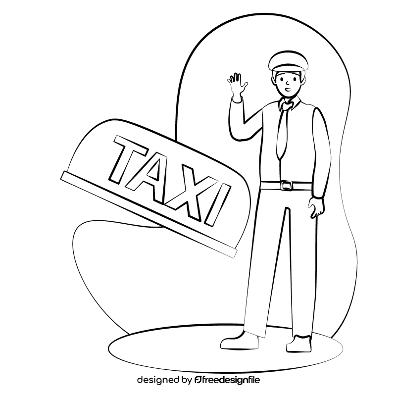 Taxi driver black and white clipart