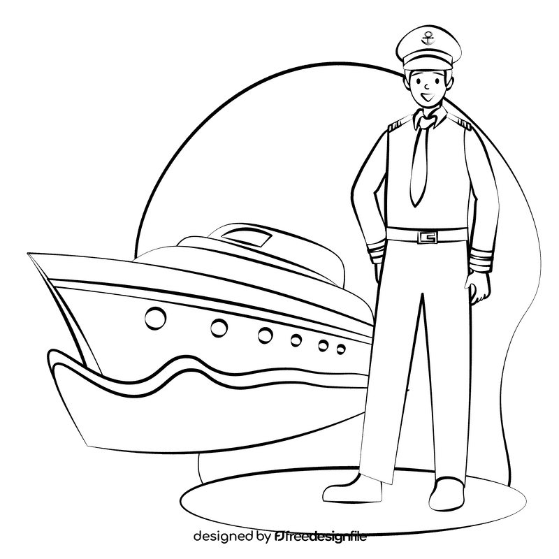 Ship captain black and white clipart