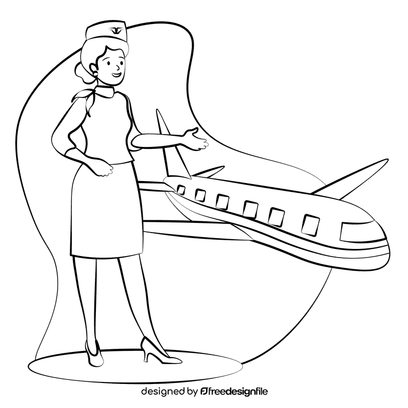 Stewardess black and white clipart