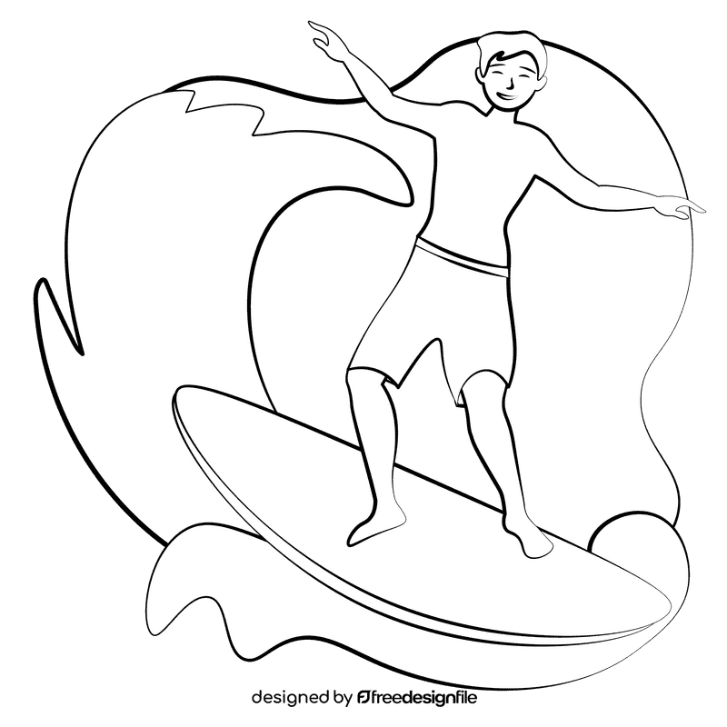 Surfer black and white clipart