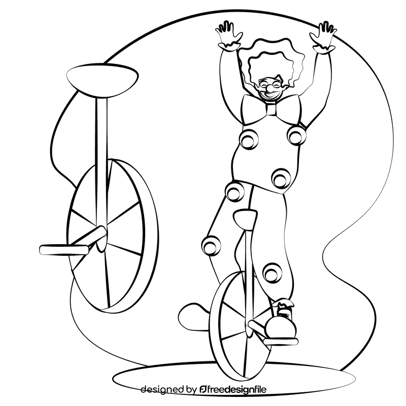 Clown on unicycle black and white clipart