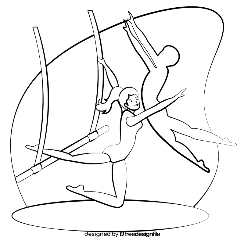 Female trapeze artist black and white clipart