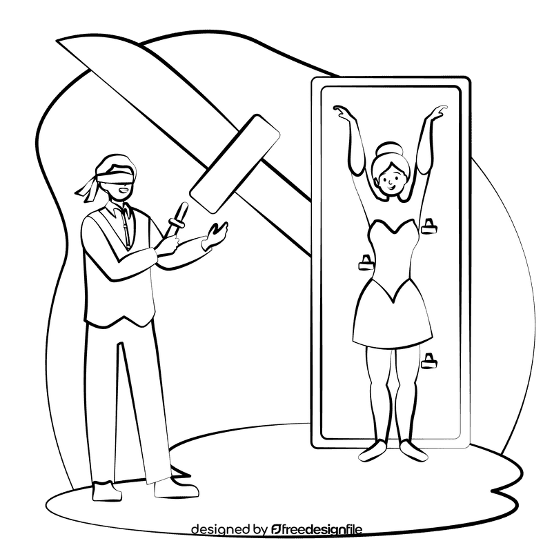 Knife throwing black and white clipart