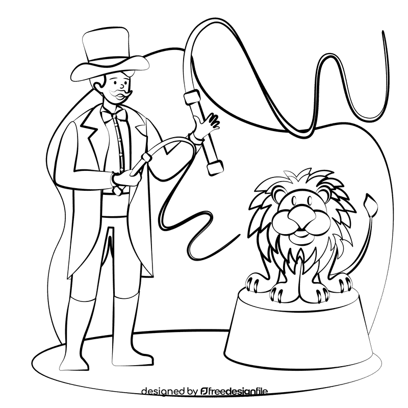 Lion tamer black and white clipart